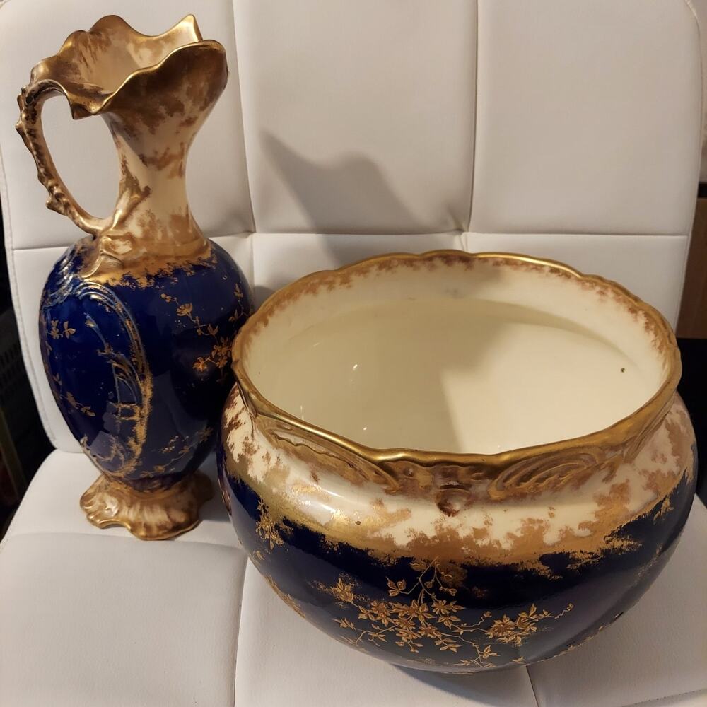 Antique 1875-1910 Ludwig Wessel LWP Imperial Bonn Germany Water Jug & Wash Basin